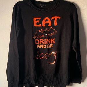Verve Ami Black Halloween Black Orange Crew Knit sweater Medium